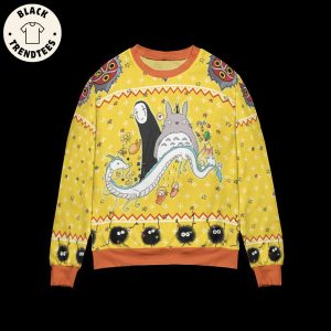 Totoro And No Face Riding Haku Christmas Yellow Design 3D Sweater