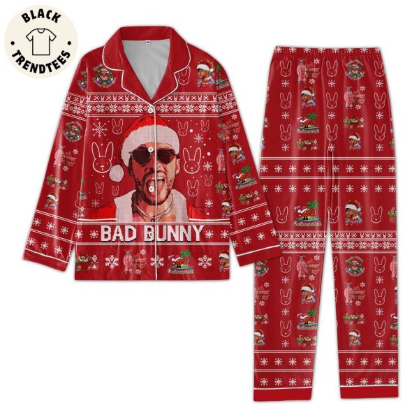 Bad Bunny Christmas Red Deisgn Pajamas Set