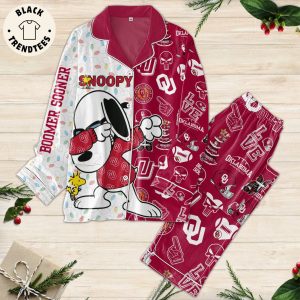 Boomer Sooner Snoopy Mascot White Red Design Pajamas Set