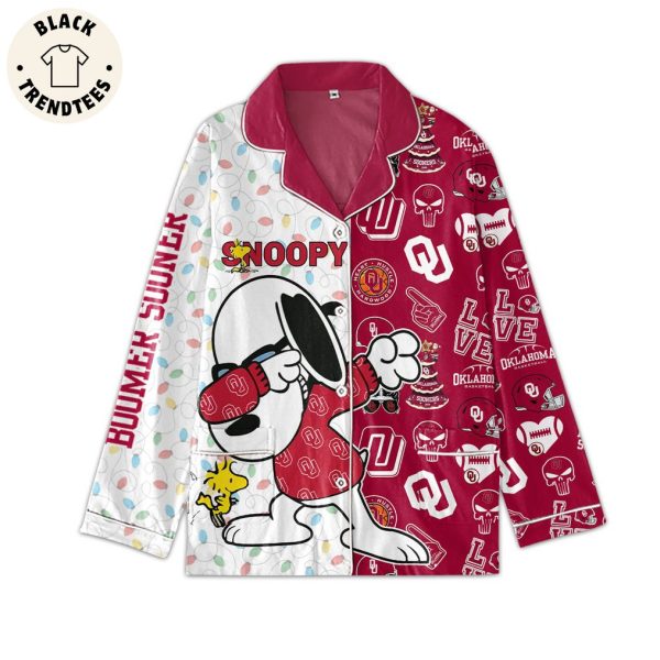 Boomer Sooner Snoopy Mascot White Red Design Pajamas Set