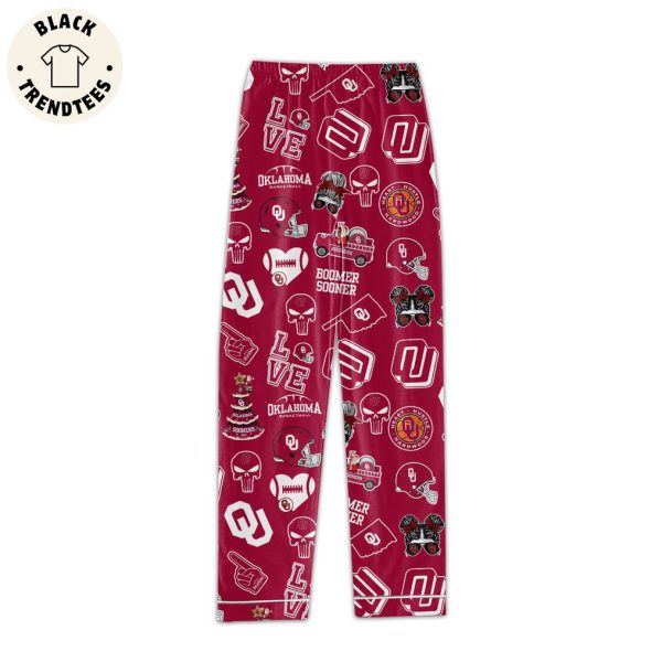 Boomer Sooner Snoopy Mascot White Red Design Pajamas Set