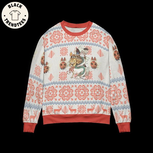 Ghibli Characters Riding Haku Dragon Christmas White 3D Sweater