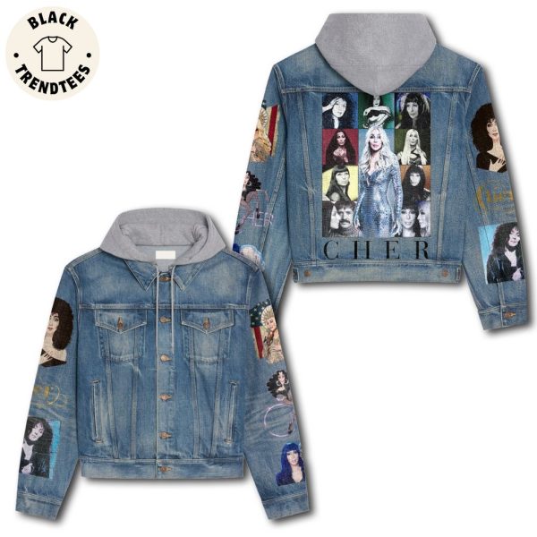 Cher Girl Portrait Design Hooded Denim Jacket