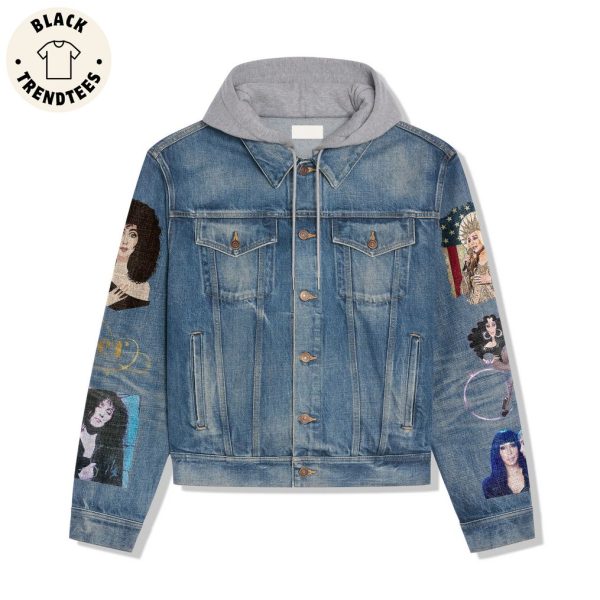 Cher Girl Portrait Design Hooded Denim Jacket