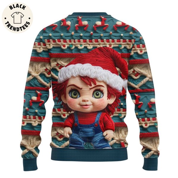 Chucky Cute Portrait Design Blue 3D Sweater