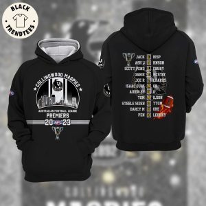 Collingwood Magpies Australian Football League Premiers 2023 List Members Design 3D Hoodie