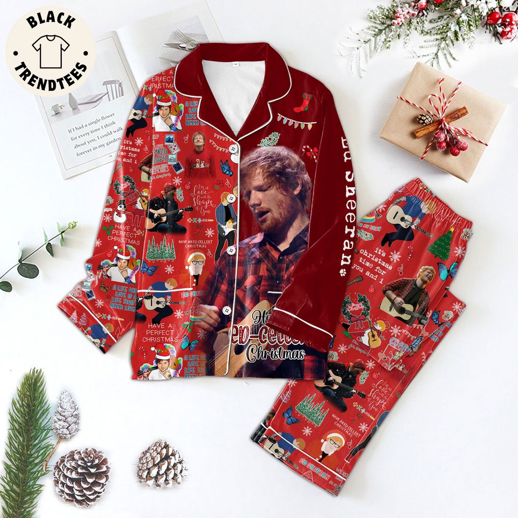 Ed Sheeran Portrait Red Christmas Design Pajamas Set