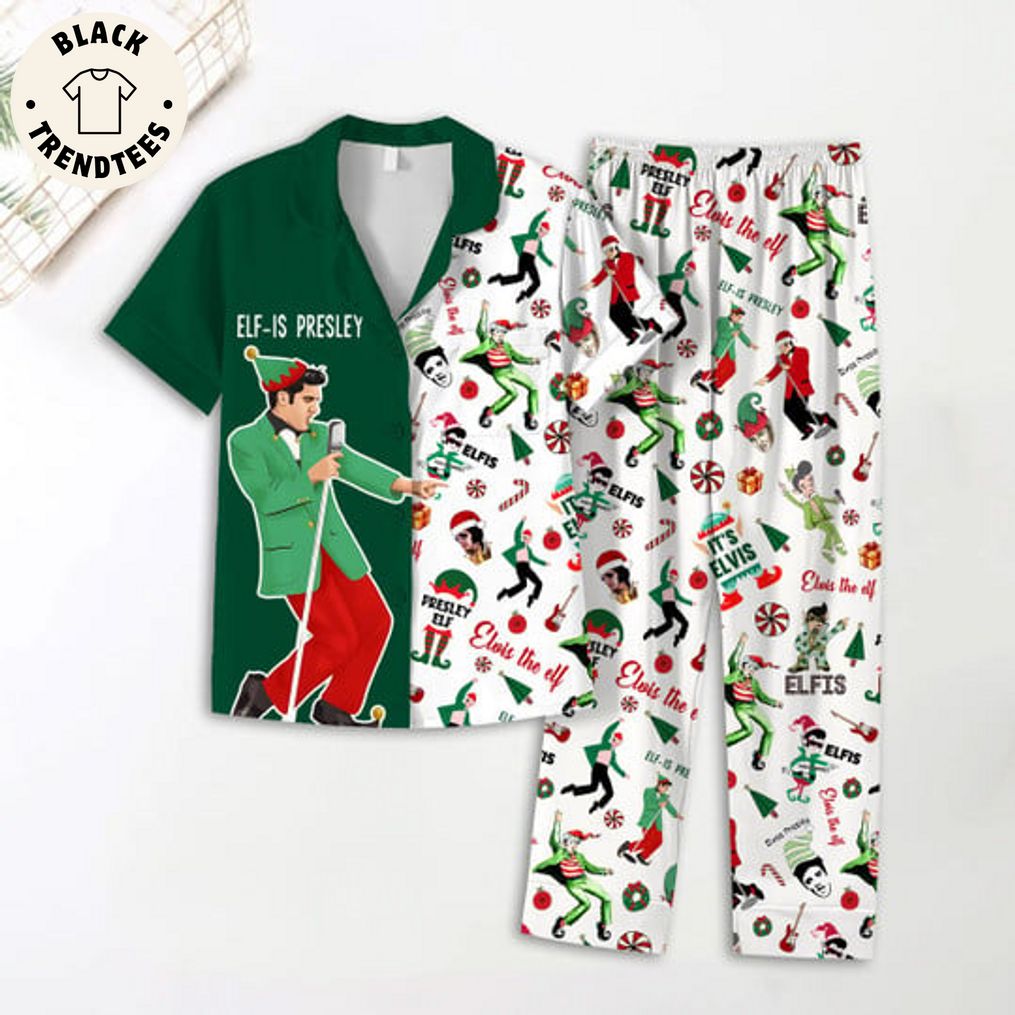ELF Is Presley Christmas Green White Design Pajamas Set