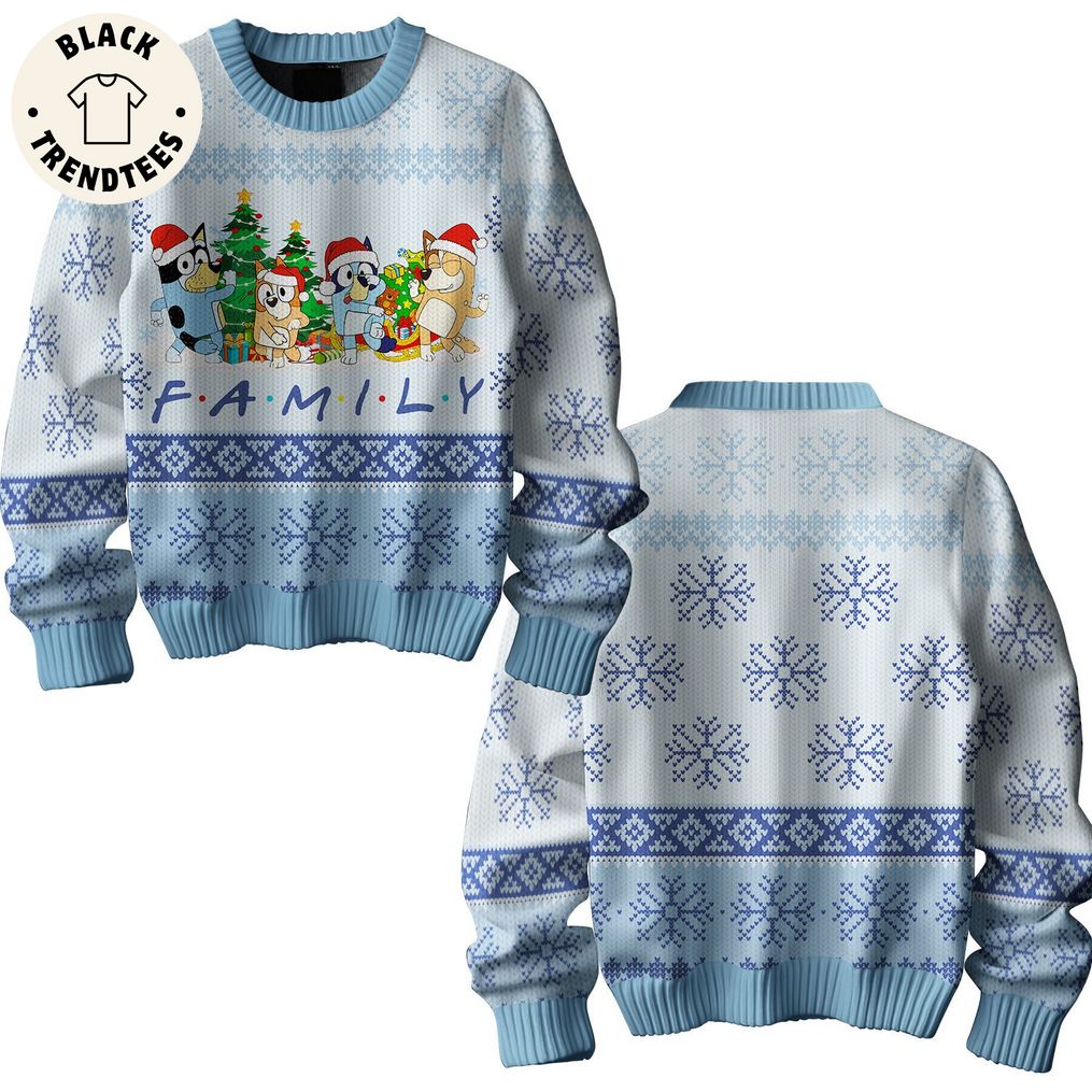 Family Blue White Christmas Design 3D Sweater