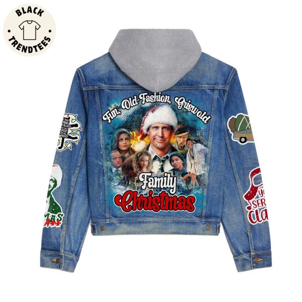 Fun Old Fashion Griswold Family Christmas Design Hooded Denim Jacket