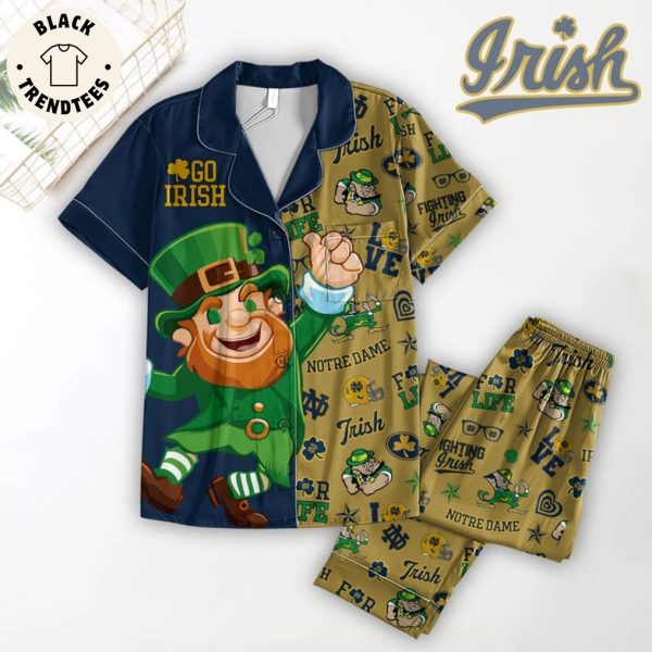 Go Irish Notre Dame Trish Blue Brown Design Pajamas Set