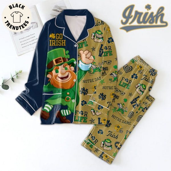 Go Irish Notre Dame Trish Blue Brown Design Pajamas Set