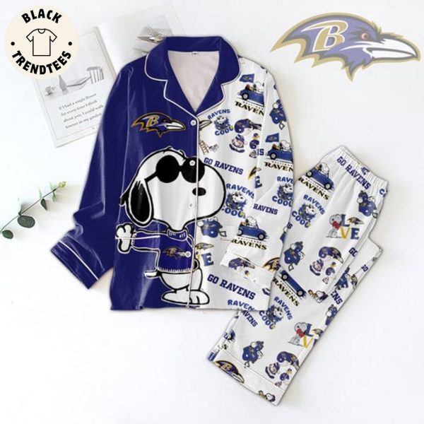 Go Ravens Snoopy And Friends Purple White Design Pajamas Set
