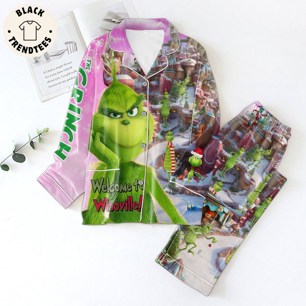 Grinch Welcome To Whoville Christmas Design Pajamas Set