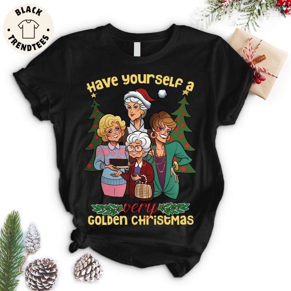 Have Yourself A Very Golden Christmas Black Design Pajamas Set