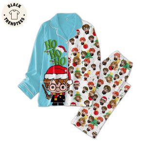 Ho Ho Ho Christmas Blue White Design Pajamas Set