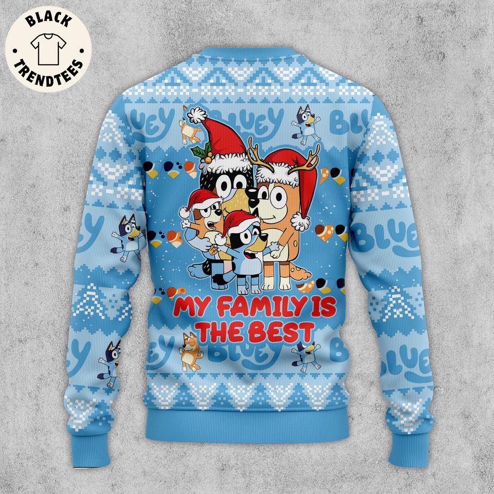 Hooray It's Christmas My Family Is The Best Blue Design 3D Sweater
