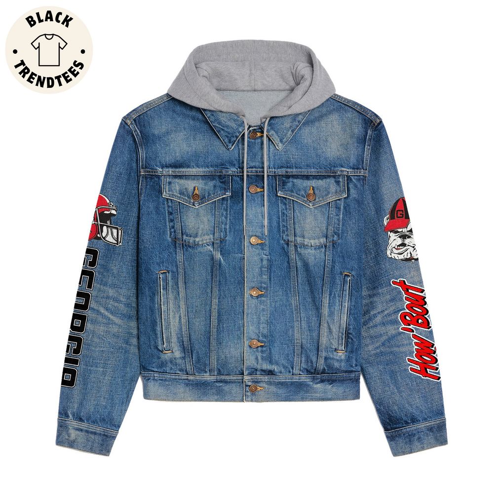 How Bout Them Dog Dawgs On Top Design Hooded Denim Jacket