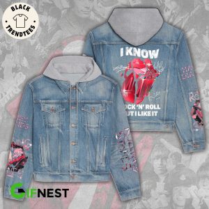 I Know Haney Diamongs Lips Design Hooded Denim Jacket