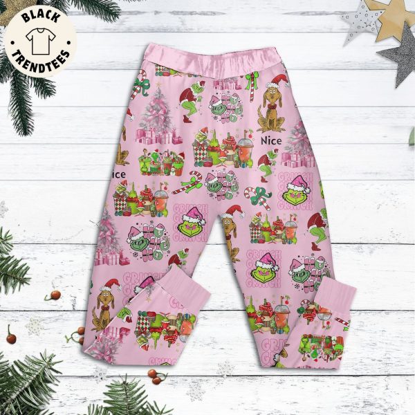 Im A Grinch Mas Before Coffe Pink Design Pajamas Set