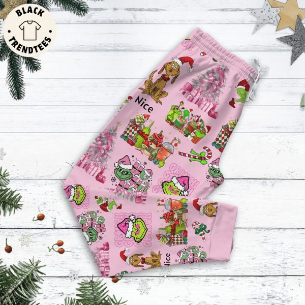 Im A Grinch Mas Before Coffe Pink Design Pajamas Set