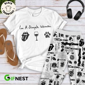 I’m A Simple Woman Rolling Stones White Design Pajamas Set