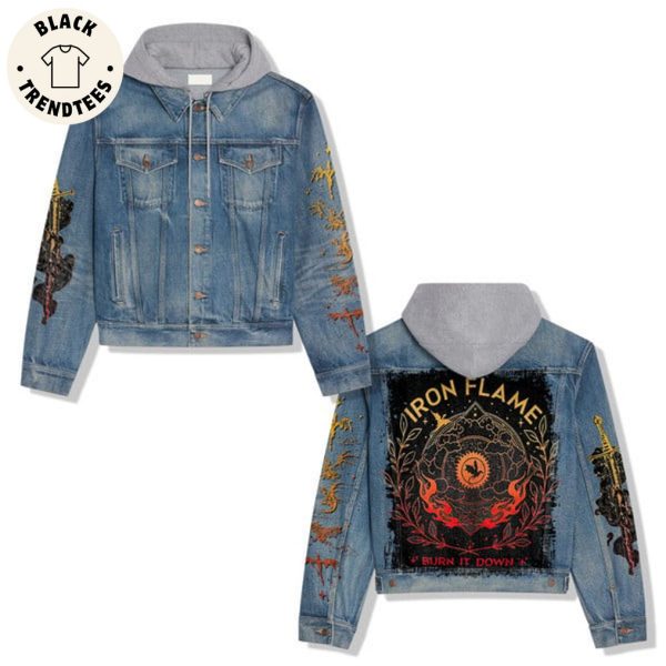 Iron Flame Brun It Down Design Hooded Denim Jacket