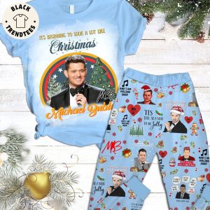 It’s Beginning To Look A Lot Like Christmas Michael Bubble Blue Design Pajamas Set