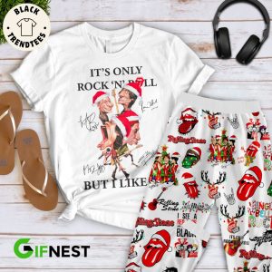 It’s Only Rock N Roll But I Like Christmas White Design Pajamas Set