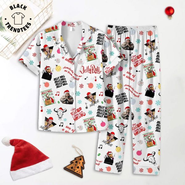 Jelly Roll Singer Portrait White Design Pajamas Set