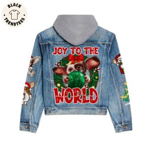 Joy To The World Christmas Design Hooded Denim Jacket