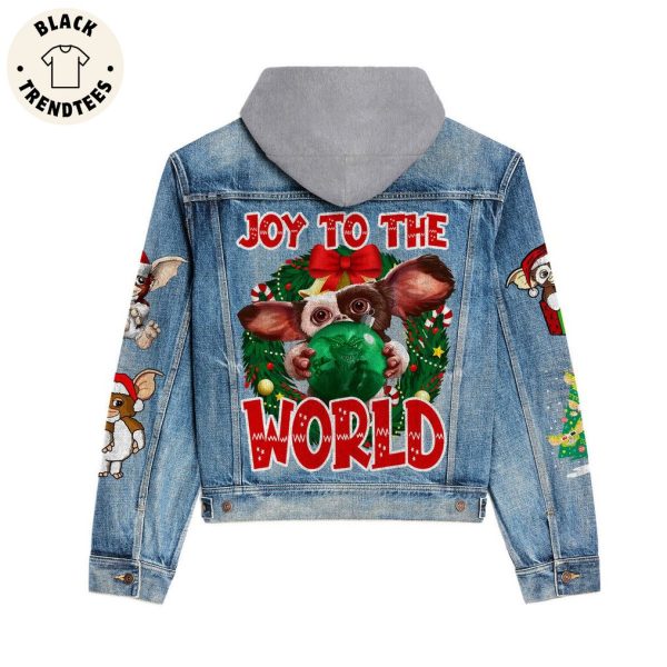 Joy To The World Christmas Design Hooded Denim Jacket