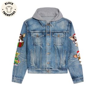 Joy To The World Christmas Design Hooded Denim Jacket