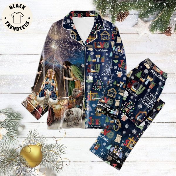 Joy To The World Love Came Down Blue Christmas Design Pajamas Set