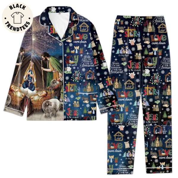 Joy To The World Love Came Down Blue Christmas Design Pajamas Set