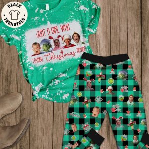 Just A Girl Who Loves Christmas Movies Green Design Pajamas Set