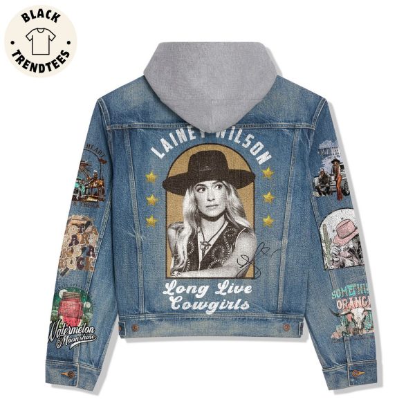 Lainey Wilson Long Live Cowgirls Portrait Design Hooded Denim Jacket