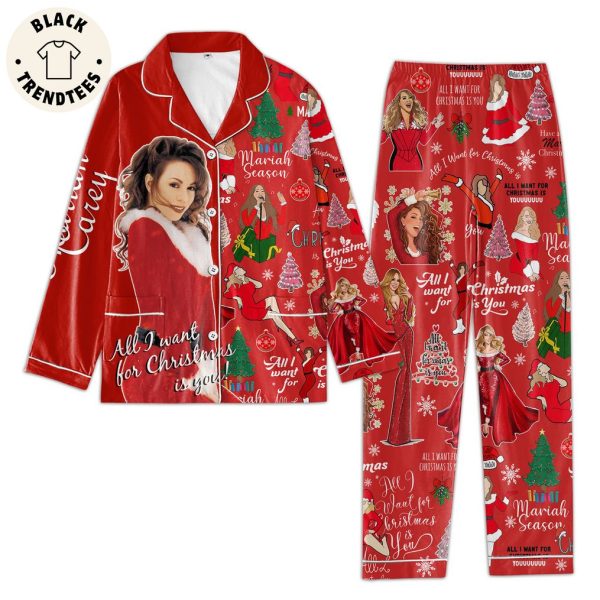 Mariah Carey Portrait Design Red Christmas Pajamas Set