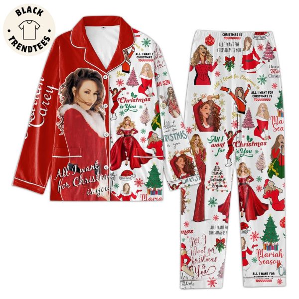 Mariah Carey Portrait Design Red Christmas Pajamas Set