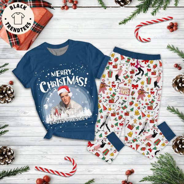 Merry Christmas Bluis Presley Blue Design Pajamas Set