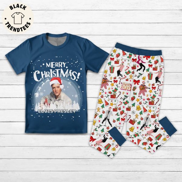 Merry Christmas Bluis Presley Blue Design Pajamas Set