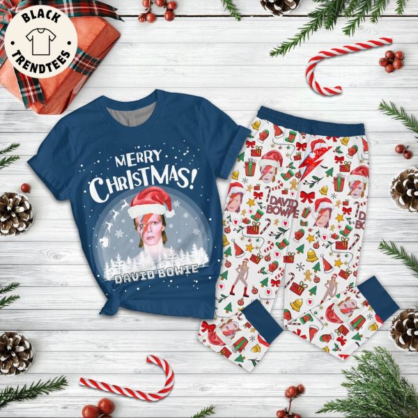 Merry Christmas David Bowie Blue Design Pajamas Set