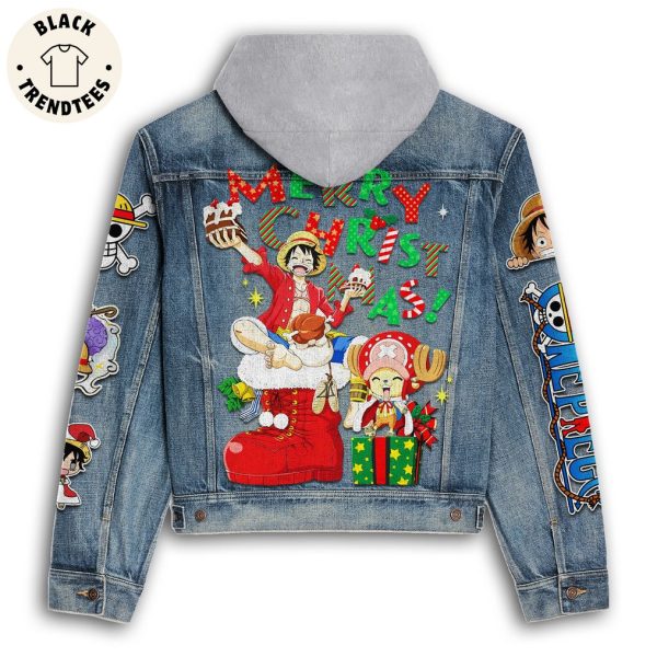 Merry Christmas Design Hooded Denim Jacket