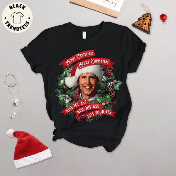 Merry Christmas Kiss My Ass Kiss Your Ass Christmas Black Design Pajamas Set