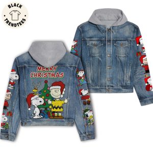 Merry Christmas Snoopy Design Hooded Denim Jacket