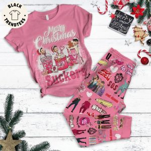 Merry Christmas Suckers Pink Design Pajamas Set