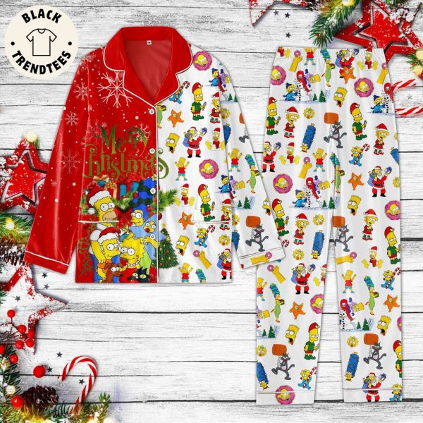 Merry Christmas White Red Design Pajamas Set