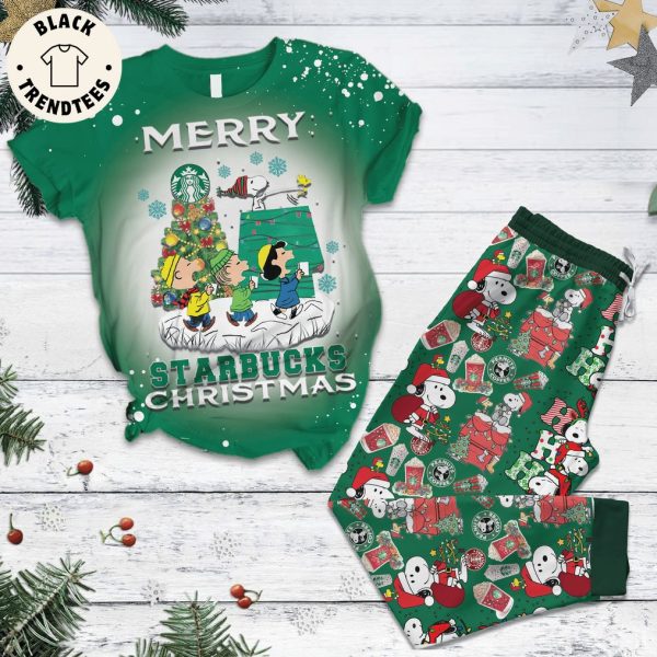 Merry Starbucks Christmas Green Design Pajamas Set