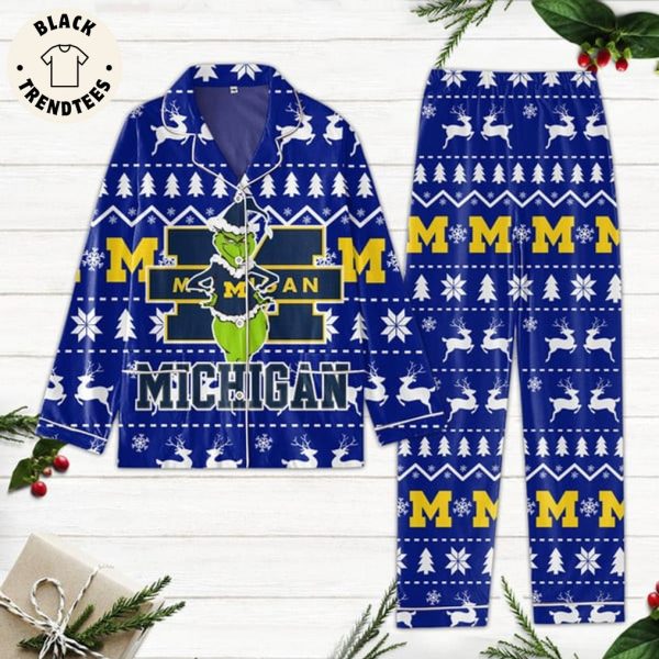 Michigan Grinch Blue Logo Design Pajamas Set