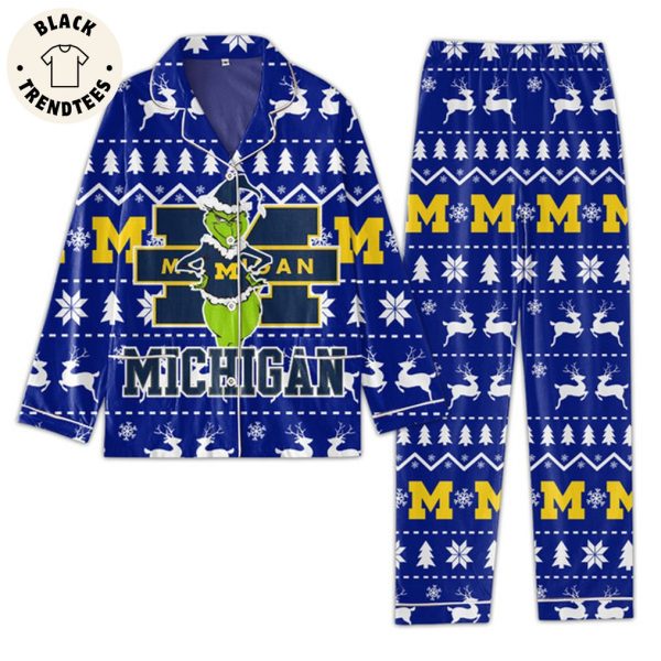 Michigan Grinch Blue Logo Design Pajamas Set